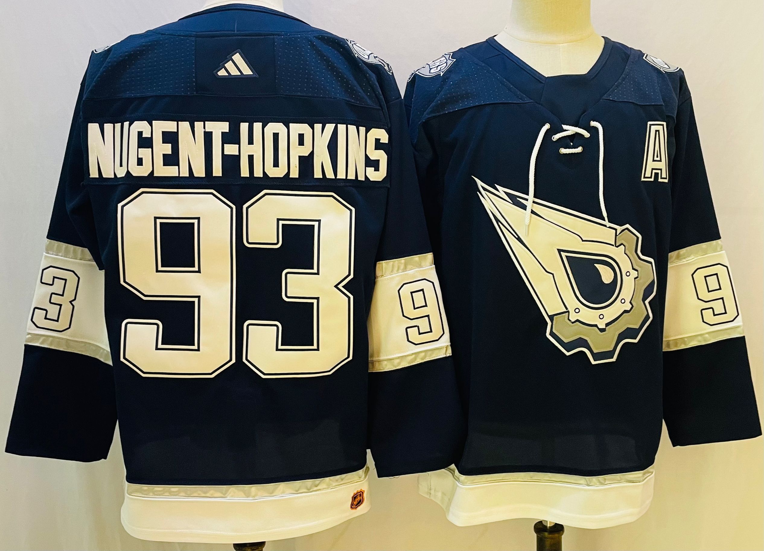 Men Edmonton Oilers #93 Nugent-Hopkins Blue Throwback 2022 Adidas NHL Jersey